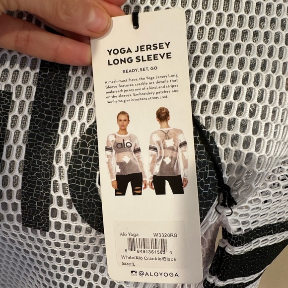 ALO Yoga White and Black Mesh Long Sleeve Top - Picture 2 of 2